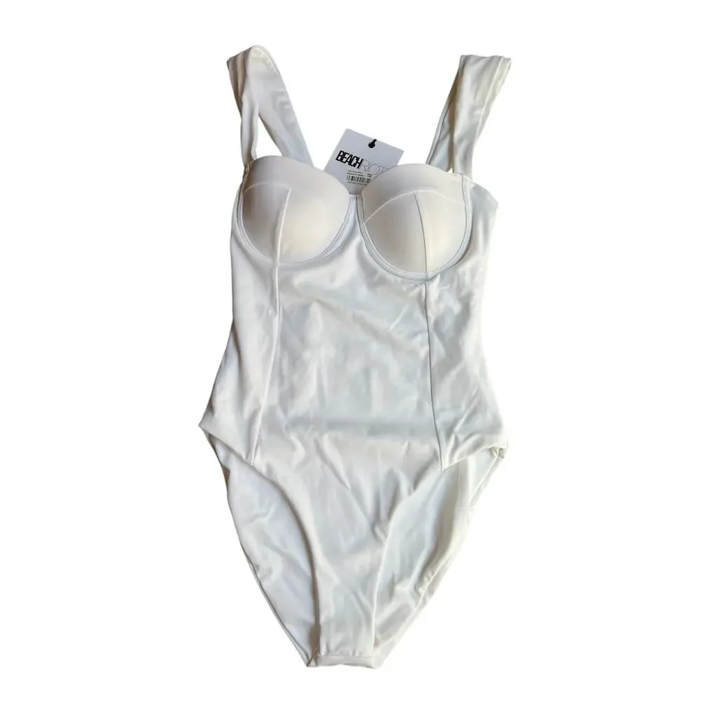 Beach Riot Women's Dina One Piece Swimsuit White Size XS MISSING BUCKLE 304364
